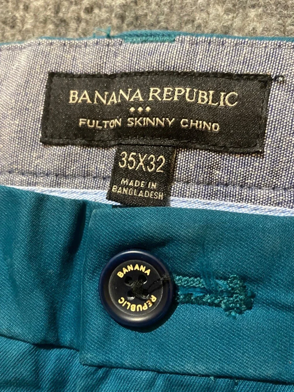 Banana Republic Pants Mens 35x32 Fulton Skinny Chino Stretch Baltic Blue